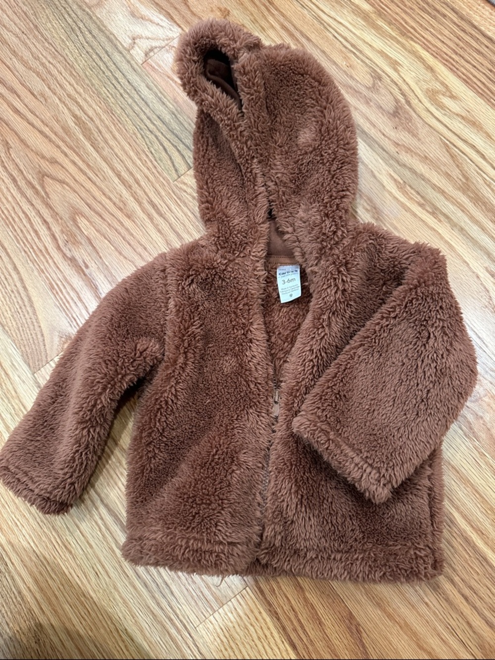 Carter’s Zip-Up Sherpa Hoodie brown boy girl 3-6m